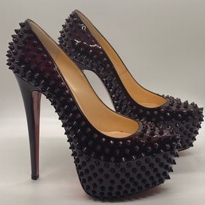 Christian Louboutin Rouge Noir - Burgundy Patent Spiked Platform Pumps